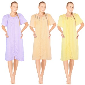 JEFFRICO 3 Pack House Dresses for Women with Pockets - Lightweight Breathable Short Sleeve Zipper Front Nightgowns - Dusters - 1 of 4