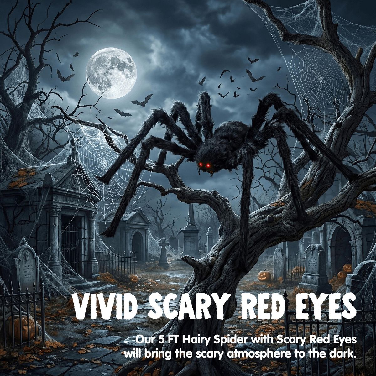 Joyfy 5 Ft Spider Halloween Outdoor Decorations, Scary Hairy Spider Plush Spider for Yard Patio Lawn Garden Window Creepy Halloween Decor Props - thumbnail 6