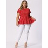 Agnes Orinda Women's Plus Size Polka Dots Fashion Workout Elegant Short Sleeves Peplum Top - 3 of 4