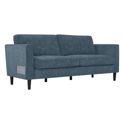 Olin Flared Arm Sofa with USB & Power Ports Textured Chenille Navy Blue - Handy Living