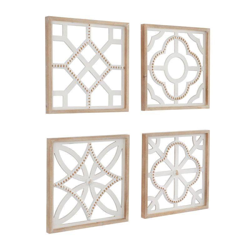 Set of 4 Wood Geometric Beaded Wall Decors White - Olivia &#38; May, 3 of 6