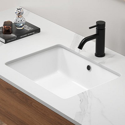 Hrinhom 19.7"W Rectangle Undermount Bathroom Sink Under Counter,Modern Porcelain Basin Sink Without Faucet