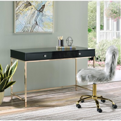 NicBex Home Office Desk 47" W Morden Writing Desk with 2 Drawers, Wooden Desktop and Gold Metal Legs for Study and Work