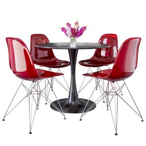 LeisureMod 5-Piece Dining Set – 35" Round Black Iron Table with 4 ABS Plastic Side Chairs in Chrome for Dining Room & Kitchen - 1 of 4