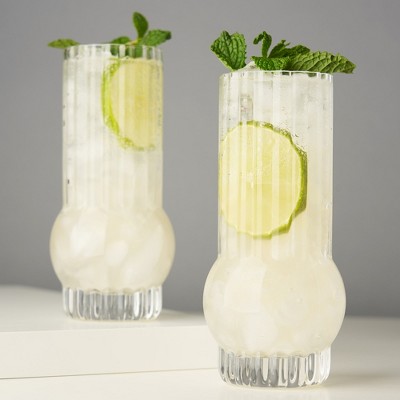 Art Deco Clear Crystal Highball Glasses Set of 2