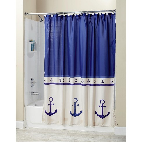 Lakeside Blue And White Nautical, Anchor Bathroom Shower Curtain