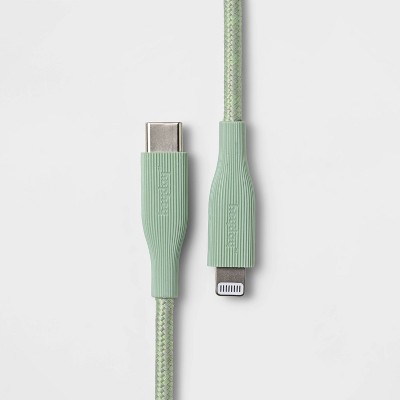 Photo 1 of ***SEE NOTES*** Lightning to USB-C Braided Cable - heyday, Ribbed Soft Green
