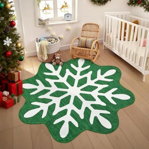 Christmas Snowflake Rug 3x3 Bathroom Rugs Christmas Doormats Machine Washable Area Rug - 1 of 4
