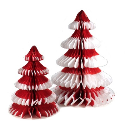 Christmas 16.0" Red Honeycomb Trees Tissue Paper Vintage-Style  -  Decorative Figurines