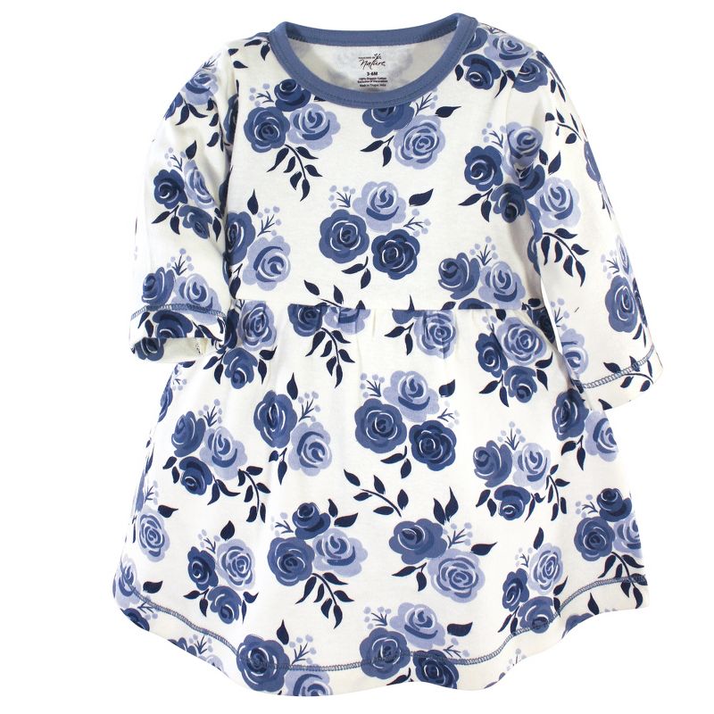 Touched by Nature Baby and Toddler Girl Organic Cotton Long-Sleeve Dresses 2pk, Navy Floral, 4 of 5