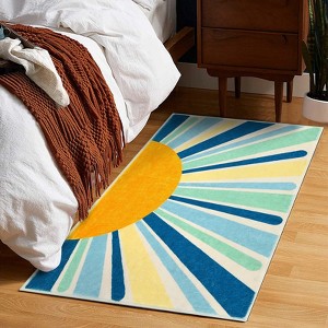Boho Rugs Washable Kids Rug Non Slip Nursery Rug Low Pile Floor Mat Soft & Non-Shedding Sunshine Carpet Colorful Rainbow Printed Indoor Rugs - 1 of 4