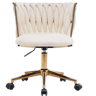 NicBex Adjustable Height Home Office Chair with Golden Metal Base and Wheels for Work Study Vanity,Bedroom