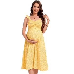 Maternity Dress Women Floral Midi Corset Dress Boho Flowy Dresses - 1 of 3