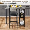 Industrial Bar Set for 2: Counter Table w/ Built-In Wine Rack, Glass Holder & 3-Piece Storage Dining Group w/Shelf for Small Spaces - 3 of 4