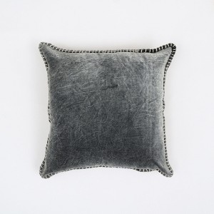 Kumasinova 19x19 Inches Square Stonewashed Cotton Velvet Throw Pillows,Couch Pillows with Decorative Handstiched Edges,Decorative Pillows for Bed - 1 of 4