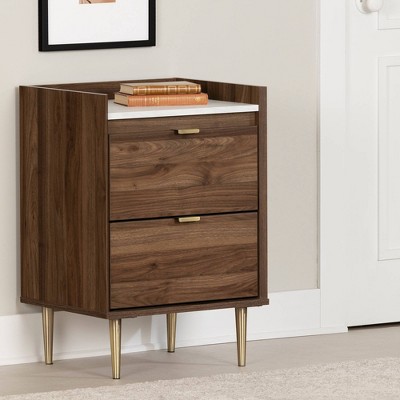 Natural Walnut and Carrara Marble 2-Drawer Nightstand