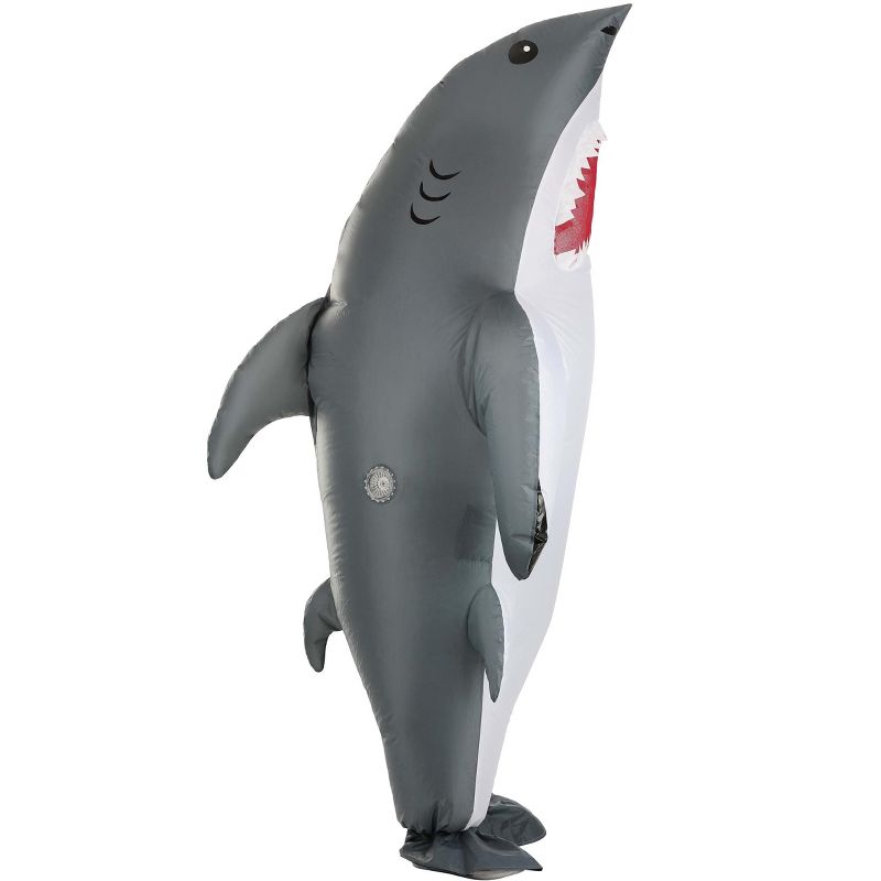 HalloweenCostumes.com One Size Fits Most   Inflatable Shark Costume for Adults, White/Gray, 3 of 8