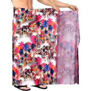 LA LEELA Men's Hawaiian Lava Lava Beach Sarong Wrap Beachwear Cover-Up Summer Long Swimwear Vacation Cover Up For Men One Size Multicolored, Tree - 1 of 4
