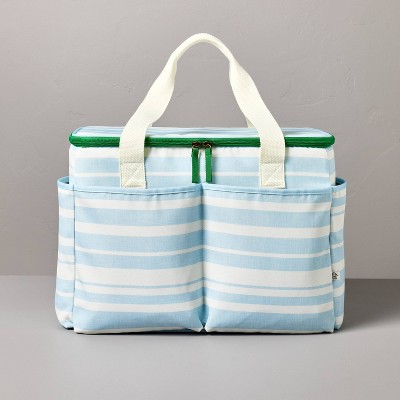 Image of Soft-Sided 36can/26qt Bold Stripes Portable Cooler Cream/Light Blue/Green - Hearth & Hand™ with Magnolia