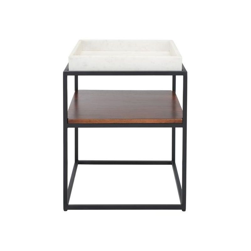Kya 2 Tier Accent Table - White Marble/Walnut/Black - Safavieh., 1 of 9