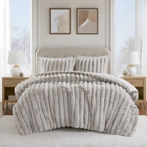 3 Pieces King Ultrasoft Faux Fur Ribbed Comforter Set,Light Gray - 1 of 1