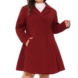 Agnes Orinda Women's Plus Size Trench Notch Lapel Double Breasted A Line Pockets Pea Coats - 1 of 4