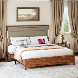 LOVMOR Full Queen King Size Platform Bed Frame with LED Lights, Charging Station, No Box Spring Needed, Easy Assemble - 1 of 4