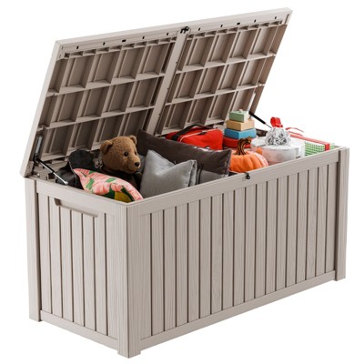 Naysaye Deck Boxes, 180 Gal Outdoor Storage Deck Box, Small Patio Storage Bin for Garden Tools, Brown, 61.02"*28.39"*29.17"