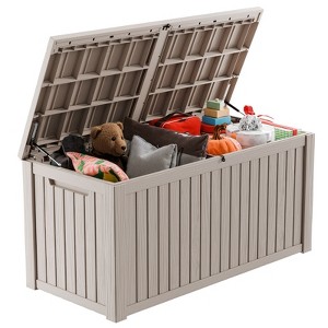 Naysaye Deck Boxes, 180 Gal Outdoor Storage Deck Box, Small Patio Storage Bin for Garden Tools, Brown, 61.02"*28.39"*29.17" - 1 of 4