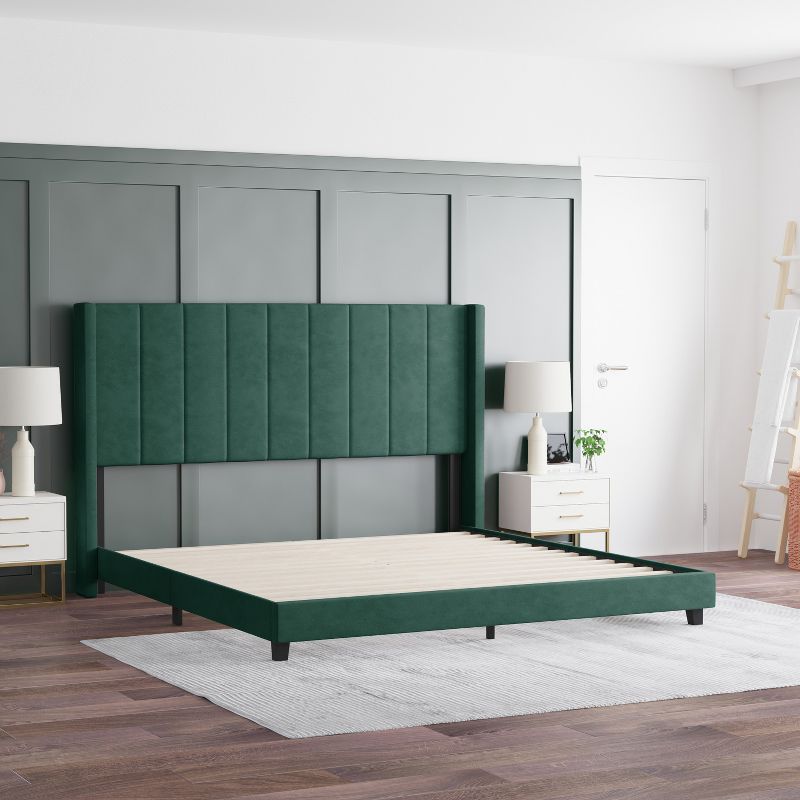Emma and Oliver Upholstered Platform Bed with Vertical Channel Stitch Detail and Engineered Wood Frame - No Box Spring Required, 4 of 12