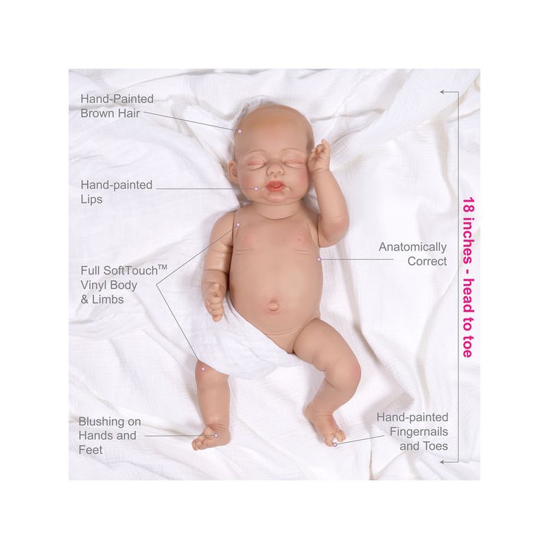 Paradise Galleries Realistic Reborn Baby Doll, Ping Lau Designer's Doll, Comes with Onesie, Floral Blanket, Bow, Beanie and Pacifier - Hello World, 5 of 9