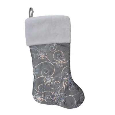 Northlight 22" Silver Metallic Sequined Christmas Stocking with Faux Fur Cuff