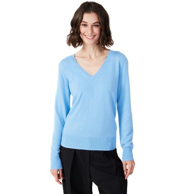 Style Republic 100% Pure Cashmere V-neck Women's Sweater - Icy Blue ...