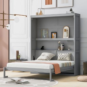 NicBex Queen Size Murphy Bed 89.8" Wooden Queen Bed Frame Morden Hideaway Wall Bed with Storage Shelf for Apartment - 1 of 4