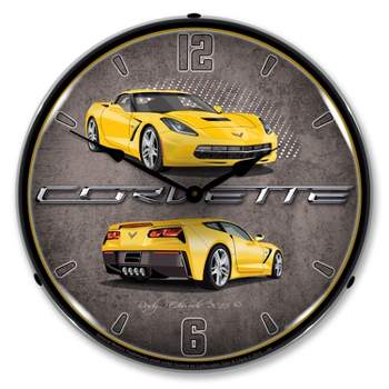 Collectable Sign & Clock | C7 Corvette Velocity Yellow LED Wall Clock Retro/Vintage, Lighted