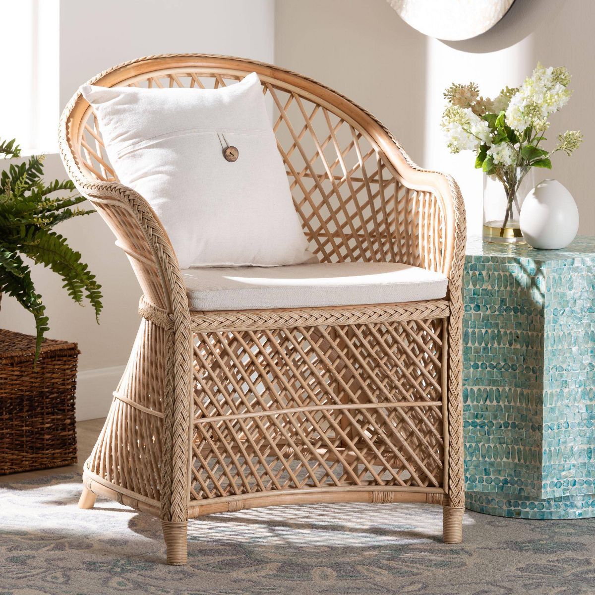 bali & pari Casilda Braided Rattan Arm Chair Natural - thumbnail 4