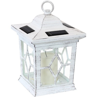 Sunnydaze Outdoor Lucien Hanging Tabletop Solar LED Rustic Farmhouse Decorative Candle Lantern - 9" - White