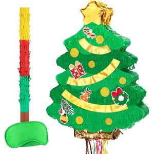 Christmas Tree Pinata - Christmas Decorations XmasTree Party Game with Favor Pull String with Blindfold Bat - 1 of 4