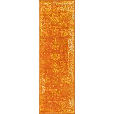Vibrant Orange Synthetic Runner Rug with Easy Care