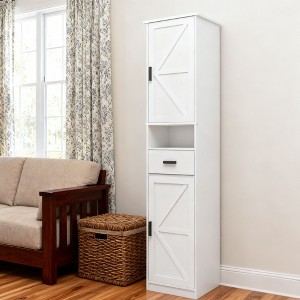 Homy Casa Tall Pantry Storage Cabinet with Sliding Barn Doors and Adjustable Shelves, White - 1 of 4