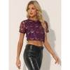 Allegra K Women's Christmas Sequin Shiny Glitter Crop Sheer Short Sleeves Tassel T-Shirt - 3 of 4