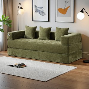 Chenille Folding Sofa Bed with Removable Cover & Pillows - 1 of 4