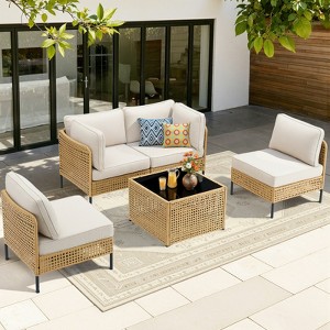 Buenhomino Patio Furniture Set – Outdoor Sectional Wicker Sofa with Cushions, All-Weather PE Rattan Conversation Set for Garden, Balcony & Poolside - 1 of 4