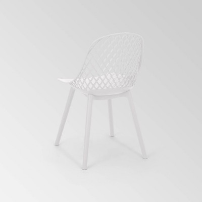 White Armless Outdoor Dining Chairs with Diamond Mesh Pattern, Set of 2