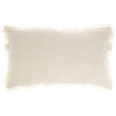 HomeRoots 14" X 24" Ivory Cotton Throw Pillow With Fringe