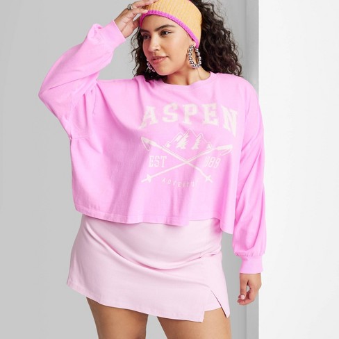 Women's Long Sleeve Heavy Knit T-shirt - Wild Fable™ Pink 3x : Target