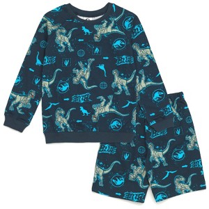 Jurassic World Jurassic Park Blue French Terry Sweatshirt and Bike Shorts Little Kid to Big Kid - 1 of 4
