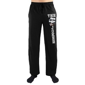 Batman Joker Face And Batman Logo Men's Black Sleep Pajama Pants - 1 of 3