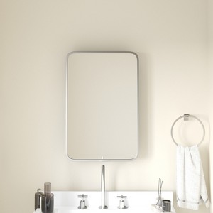 Emma and Oliver Metal Framed Bathroom Medicine Cabinet with Reversible, Recessed Design and Beveled Rounded Mirror - 1 of 4