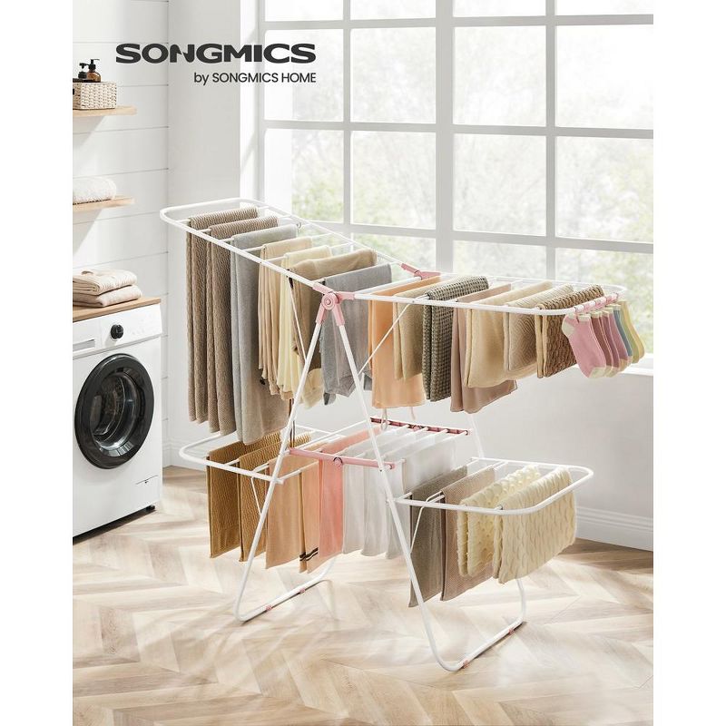 SONGMICS Clothes Drying Rack Foldable 2-Level Laundry Drying Rack, Free-Standing Large Drying Rack with Height-Adjustable Wings, 3 of 9